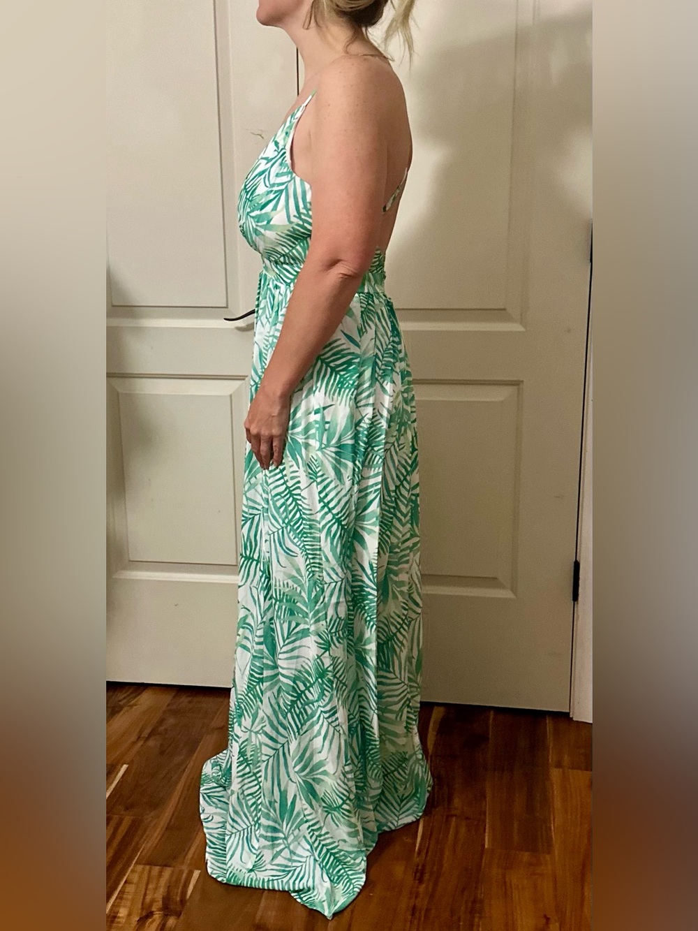 Luxxel White Dress with Green Leaf Print - Picture 2 of 5
